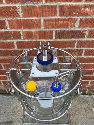 Used Chemglass 36L Glass Graduated 9-Neck Bio Reactor Vessel w/ Impeller + More