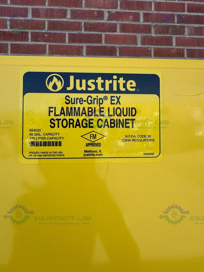 Used JustRite 45 Gallon Flammable Liquid Storage Cabinet w/ Soft Close Doors, Key