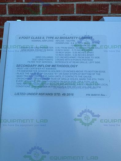 Used Labconco 3780101 Logic Biosafety Cabinet 4 Ft Class II Type A2 w/ Hydraulic Legs