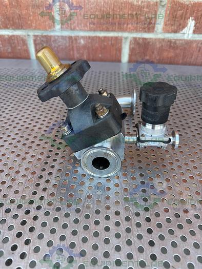 Used 2 ITT Pure Flo 3- Way 316L Diaphragm Valve w/ 1" to 1/2 Sanitary Fitting