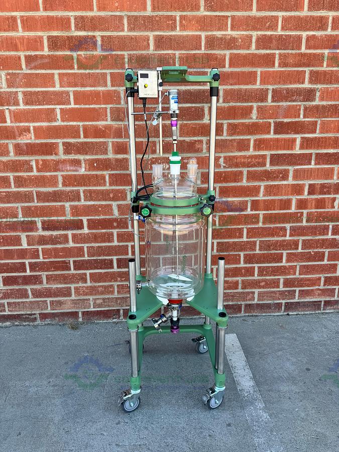 Used Chemglass 20 Liter Jacketed Glass Reactor w/ J-Kem Overhead Stirrer
