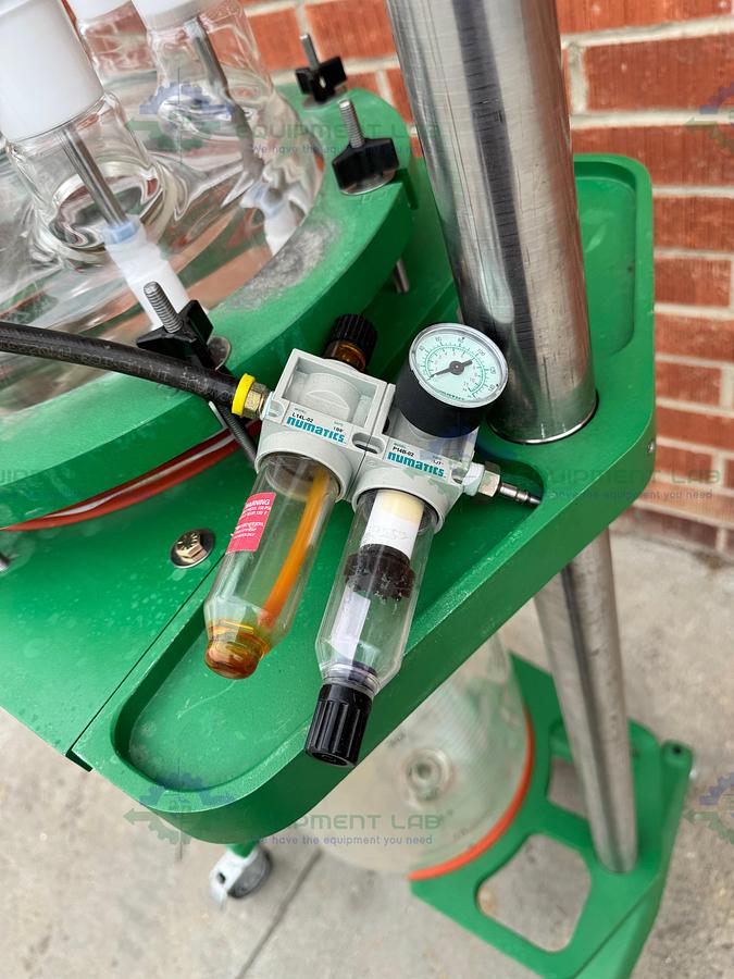 Used Chemglass 50 Liter Jacketed Glass Reactor w/ Chemglass Air Driven Stirrer Motor