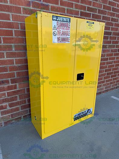 Used JustRite 45 Gallon Flammable Liquid Storage Cabinet w/ Soft Close Doors, Key