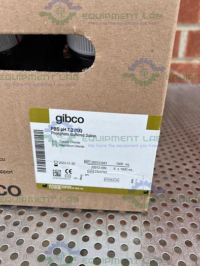 Used Box of 6 - Gibco  20012-043  Phosphate Buffered Saline PBS, pH 7.2, 1000 mL