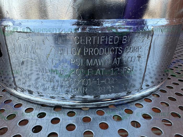 Used Alloy Products 15 Liter Stainless Steel Vessel 125 PSI w/ 4.5" Opening