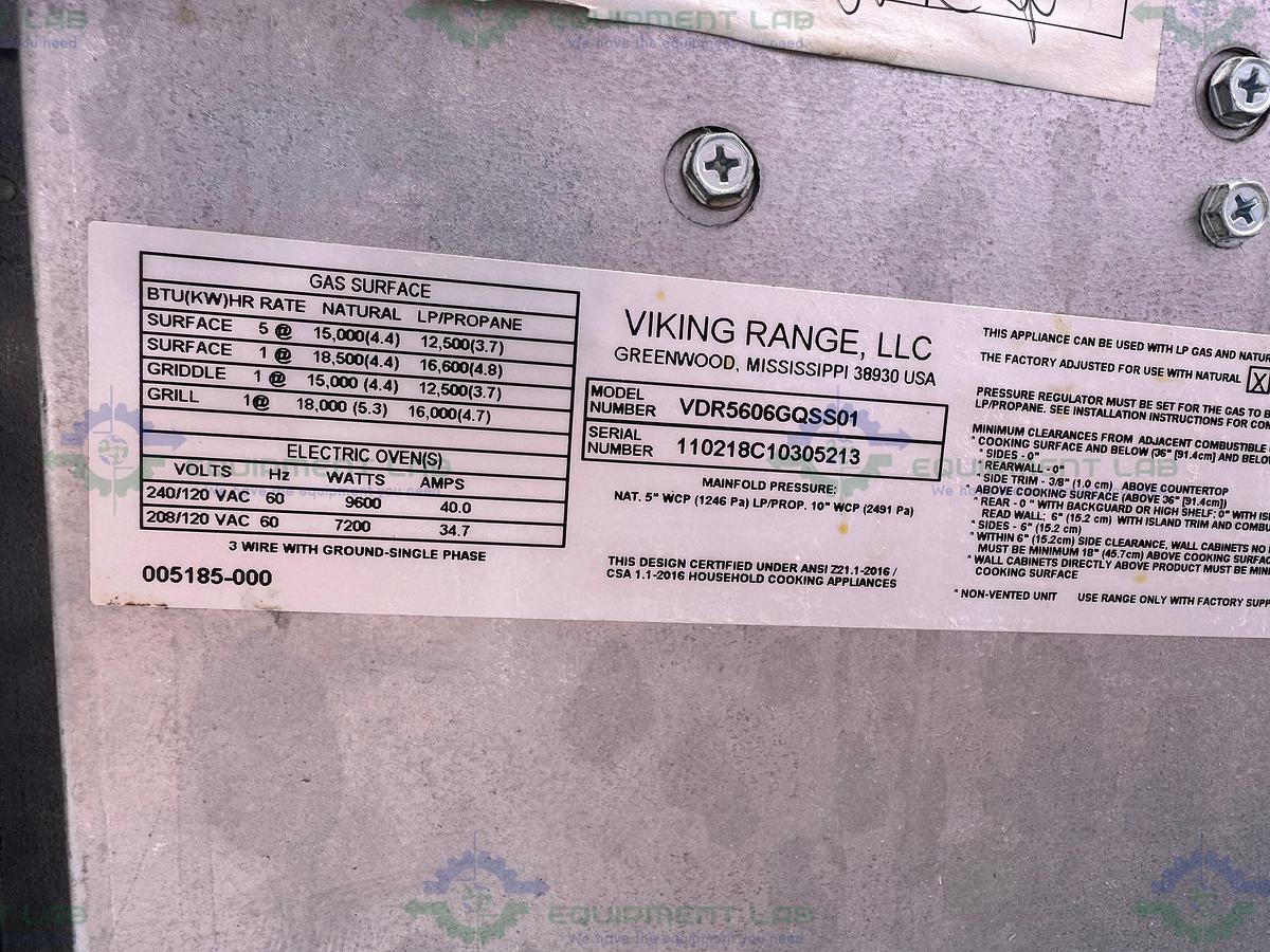 Used Viking VDR5606GQSS 60" Stainless Steel Dual Fuel Range w/ Grill and Griddle