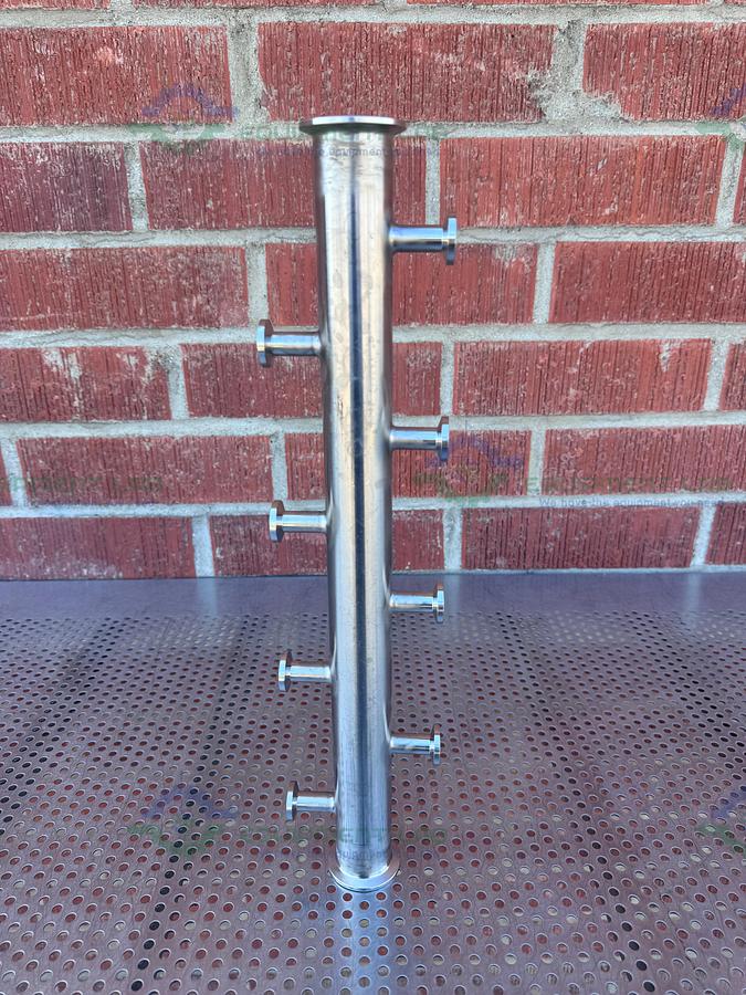Used Stainless Steel  Manifold 1.5" Sanitary Fitting w/ 8 Ports 1/2" Sanitary Fitting