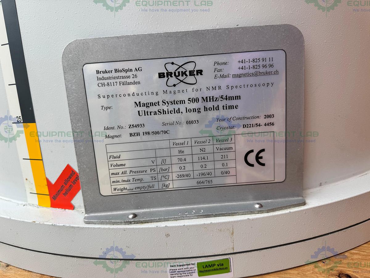 Used Bruker 500 Ultrashield NMR/ Nuclear Magnetic Resonance Spectrometer w/ Legs