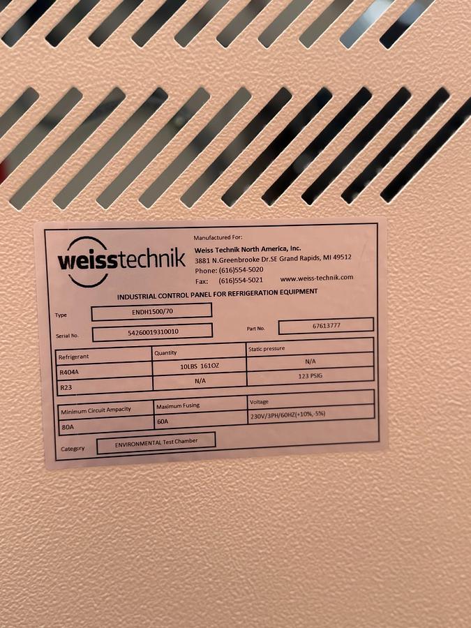 Used Weiss Technik Endurance ENDH1500/70 Environmental Chamber +180C to -70C Humidity