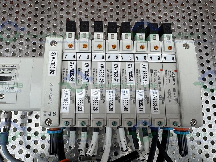 Used SMC EX-250-SDN1 Interface Serial Unit w/ 8 SMC VQ2A01N-5B- X65 Solenoid Valve