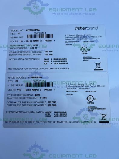 Used Fisher Brand  GTFBG30RPSA Isotemp General Purpose Laboratory Refrigerator 4°C