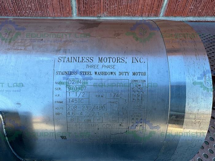 Used Stainless Motors  D2H4BT Washdown Duty Motor 1 1/2 HP, 1740 RPM