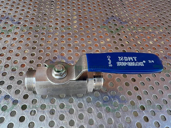 Used Superlok SBV210-S12-PE-BH Stainless Steel Ball Valve 1000 PSI w/ 3/4" Fitting