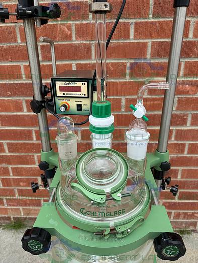 Used Chemglass 20 Liter Jacketed Glass Reactor w/ Optichem Overhead Stirrer