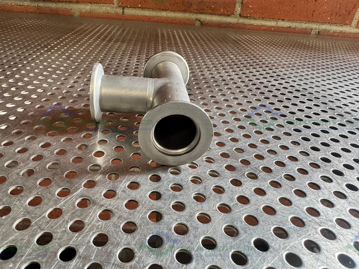 Used Stainless Steel 3 way Tee Nipple Vacuum Fitting w/ KF 25 Fitting