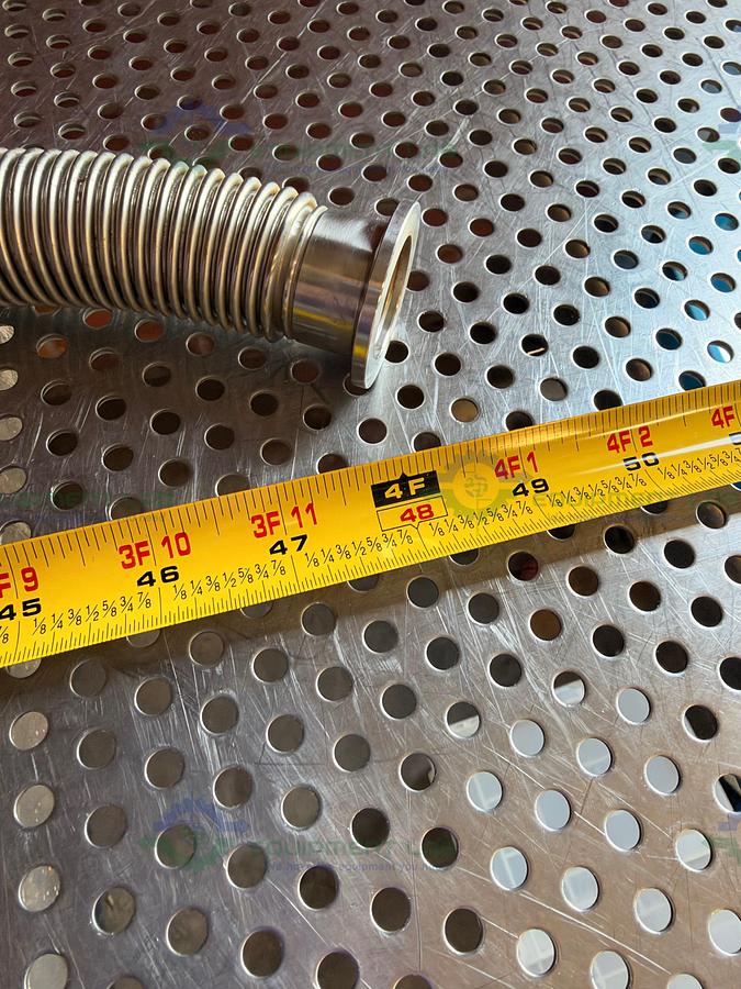Used Stainless Steel Bellows Flexible Vacuum Hose 48" w/ KF 25 Vacuum Fitting