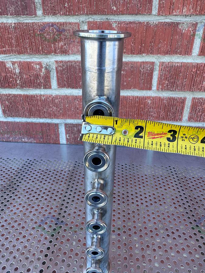 Used Stainless Steel Manifold 1.5" Sanitary Fitting w/ 6 Ports 1/2" Sanitary Fitting
