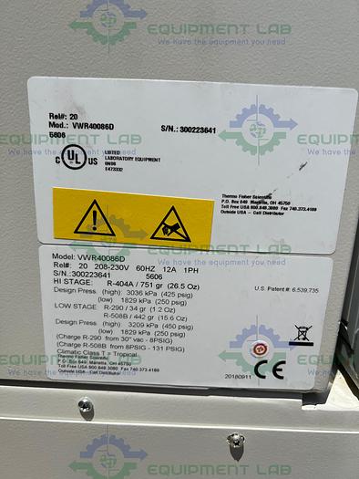 Used Thermo  VWR40086D Ultra-Low Temperature Freezer -86°C, 23 Cu.Ft. 208V