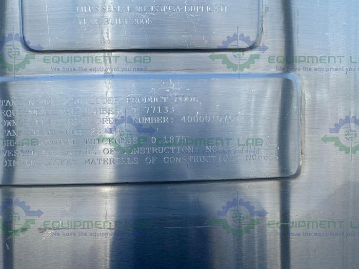 Used DCI 250 Liter Stainless Steel Jacketed Reactor 45 PSI w/ Bottom 0.5 HP Mixer