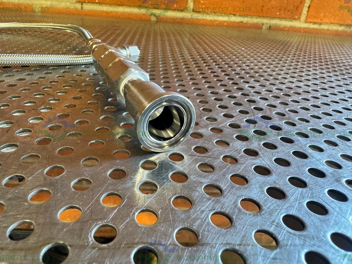 Used 31" Stainless Steel Flexible Braided Hose 1/2" Threaded to 3/4" Sanitary Fitting