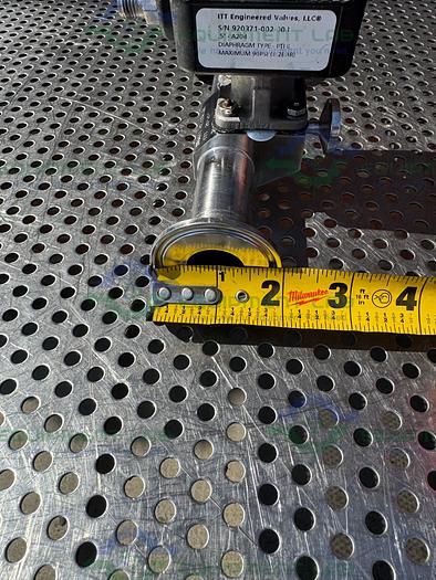 Used ITT Pure Flo 4 -Way Diaphragm Valve w/ 1 1/2" to 1" to 1/4" Sanitary Fitting