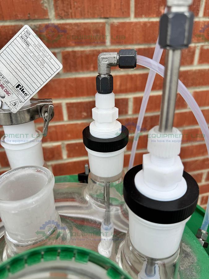 Used Chemglass 50 Liter Jacketed Glass Reactor w/ Chemglass Air Driven Stirrer Motor