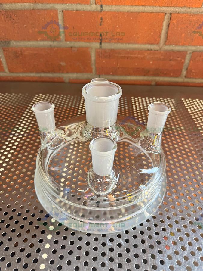 Used Chemglass 10L Reaction Vessel 5 Neck Lid 200MM, 45/50 Center Neck 4-24/40 Necks
