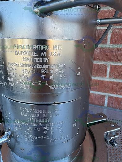 Used Pope 5 Liter Jacketed Stainless Steel Nutsche Filter w/ Mixer, 1/17 HP Motor