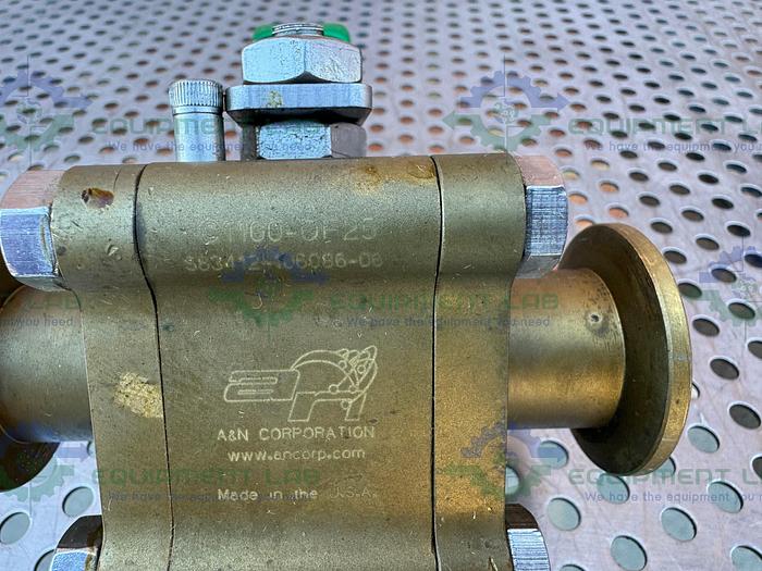 Used A&N Corporation C1100-QF25 Brass Ball Valve 1x10-8 torr w/ 1" Sanitary Fitting