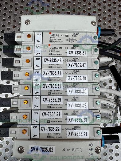 Used SMC EX-250-SDN1 Interface Serial Unit w/ 8 SMC VQ2A01N-5B- X65 Solenoid Valve