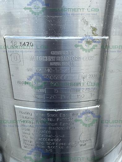 Used Allegheny  FH305900 Stainless Steel Stack Disk Filter Housing 150 FV/PSIG