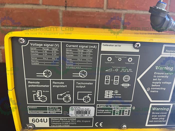 Used Watson Marlow  604U IP 55 Laboratory Washdown Peristaltic Pump 165 RPM