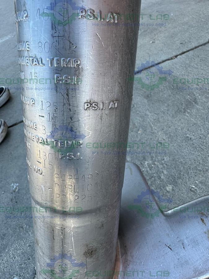 Used DCI 800 Liter Stainless Steel Jacketed Reactor 45 PSI w/ 0.5 HP Mixer