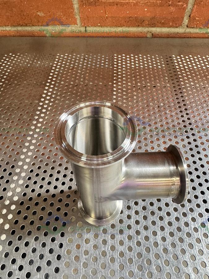 Used Stainless Steel 3 way Tee Fitting w/ 2" Sanitary Fitting