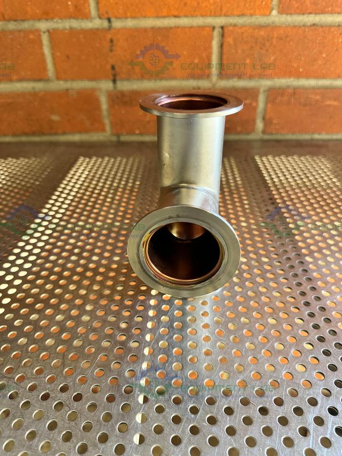 Used 3 Way Stainless Steel KF 50 Elbow Nipple Vacuum Fitting