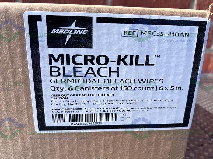 Used Box of 6- Medline  Micro-Kill Germicidal Bleach Wipes 6x5