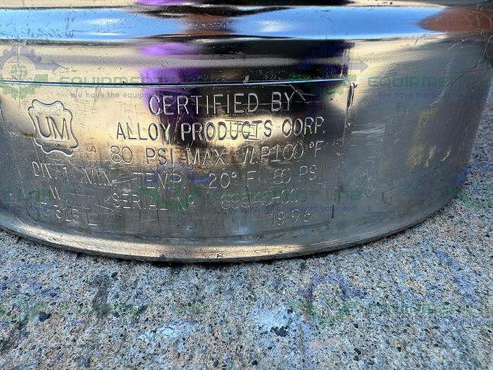Used Alloy Products 20 Liter Stainless Steel Process / Pressure Vessel 80 PSI