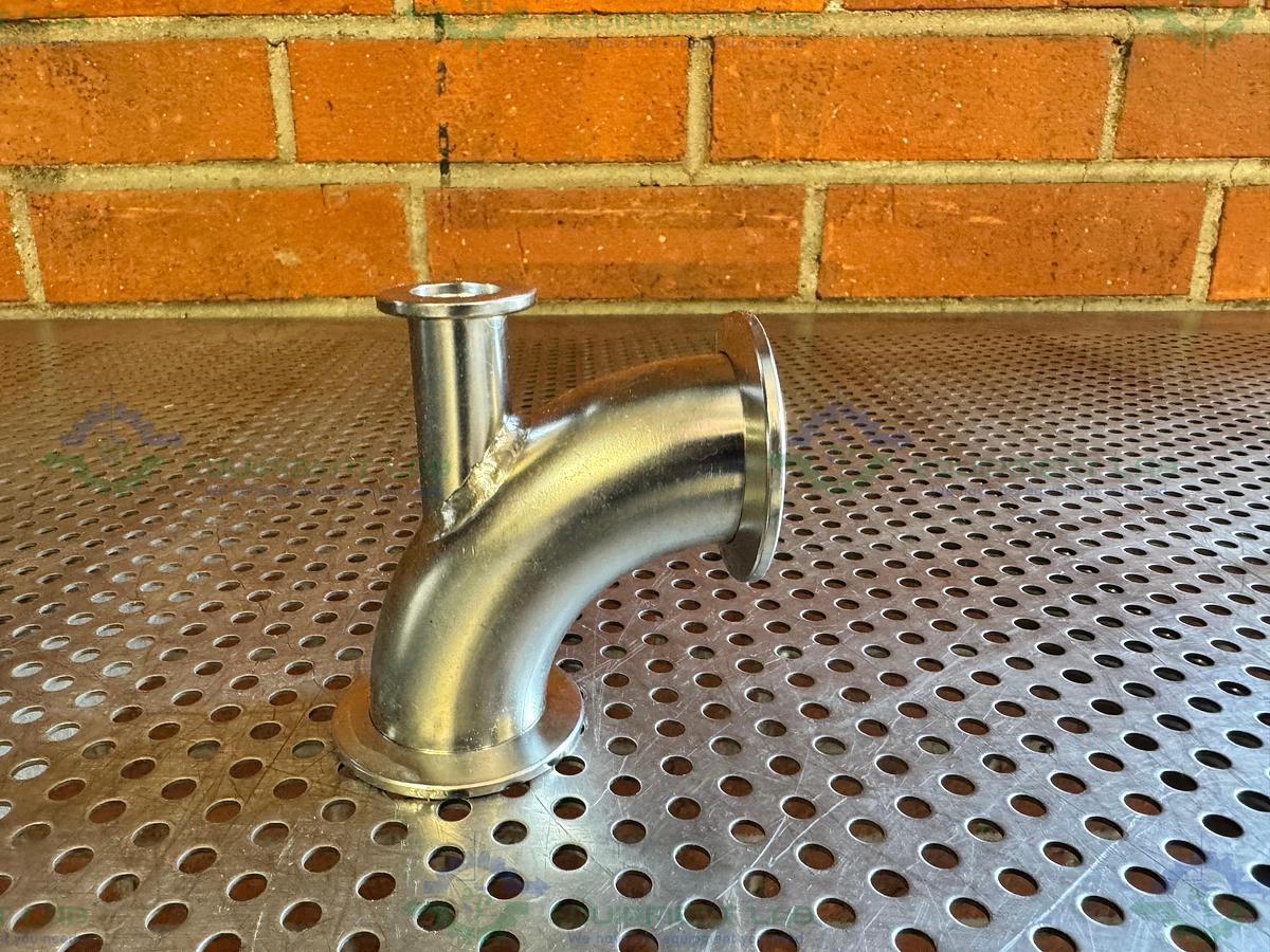 Used Stainless Steel 3 way 90 Degree KF 40 to KF 16/10 Elbow Nipple Vacuum Fitting