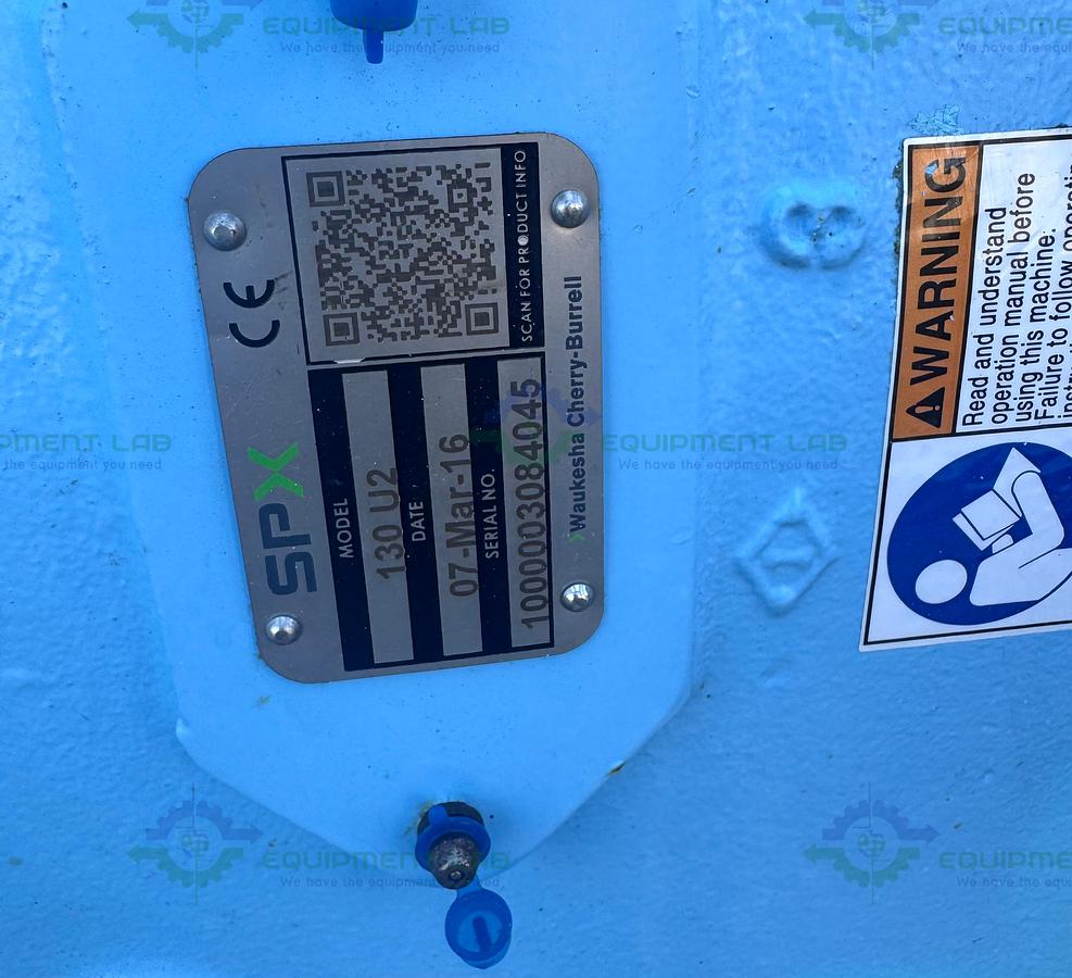 Used SPX Waukesha Cherry-Burrell 130 U2 Rotary Lobe Pump MFG 2016, 3"  w/ 10 HP Motor