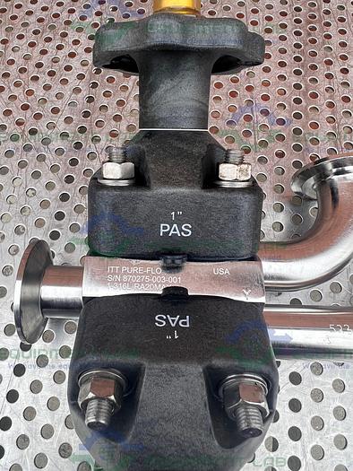 Used ITT Pure Flo  1-316L-RA20MAX 3 - Way Diaphragm Valve w/ 1" Sanitary Fitting