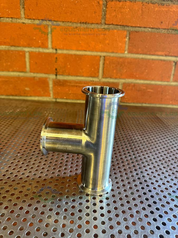 Used 3 Way Stainless Steel Tee w/ 2.5" Sanitary Fittings & 2.5" Center