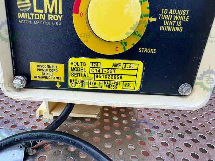 Used LMI Milton Roy C Series C141-35T Metering Pump 120V, Max 480 GPD at 25PSI