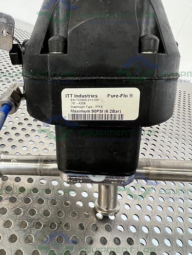 Used 2 ITT Pure-Flo A208 Diaphragm Valves 90PSI w/ 3/4" and 1" Sanitary Fittings