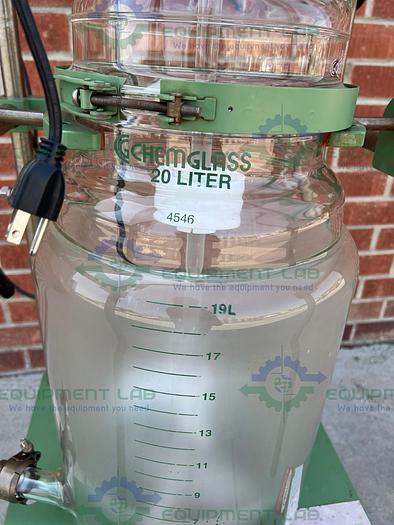 Used Chemglass  20 Liter Jacketed Glass Reactor w/ Chemglass Overhead Stirrer