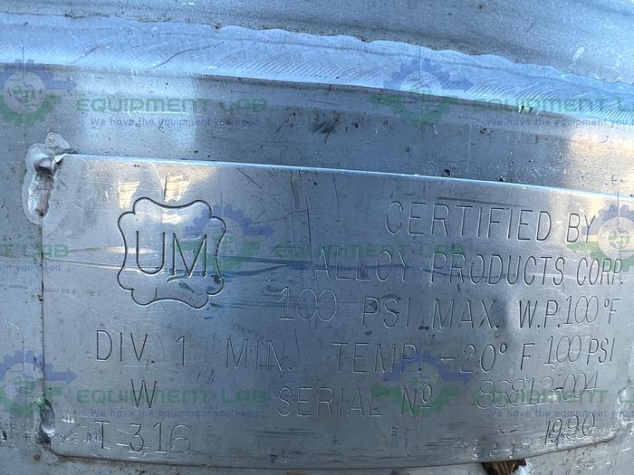 Used Alloy Products  120 Liter Stainless Steel Pressure Vessel 100 PSI