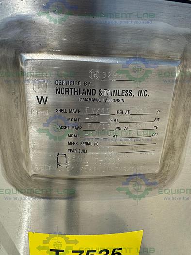 Used Northland 250 Liter Stainless Steel Jacketed Reactor FV/ 45 PSI w/ Mixer