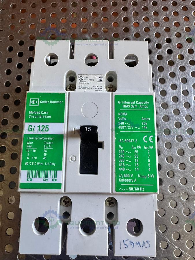Used Cutler Hammer Gi 125 Molded Case Circuit Breaker w/ ON/OFF Knob