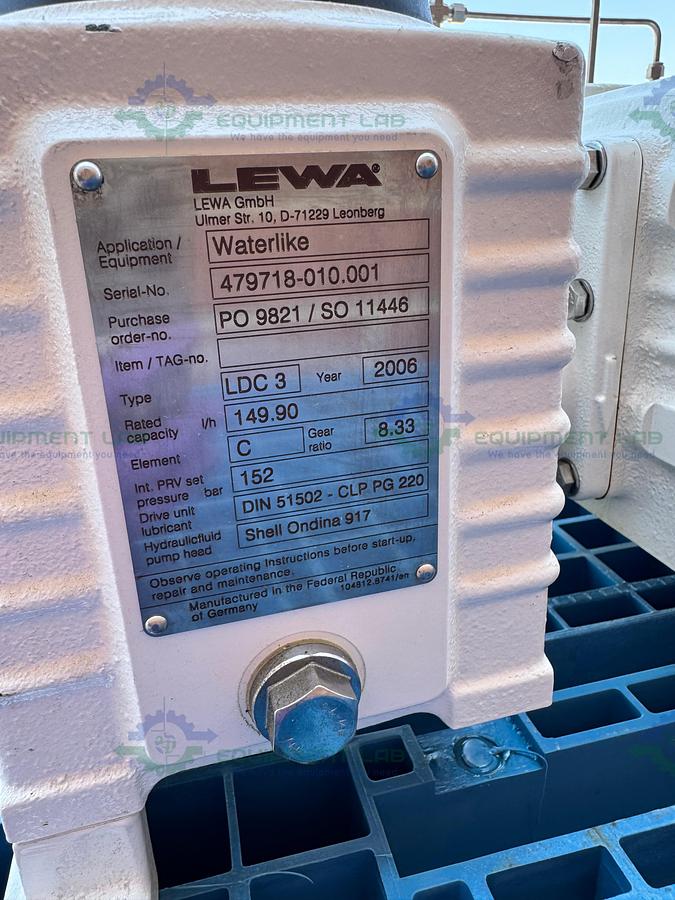 Used Lewa LDC 3 Waterlike Diaphragm Metering Pump w/ Reliance Electric 2.4 HP Motor