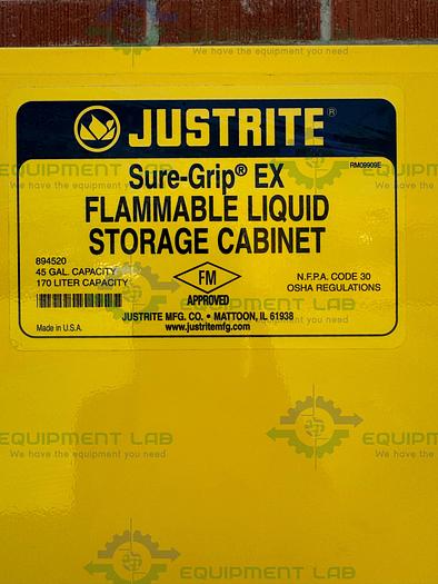 Used JustRite 45 Gallon Flammable Liquid Storage Cabinet w/ Soft Close Doors, Key
