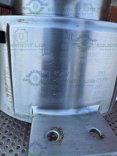 Used Stainless Fabrication 7 L Stainless Steel Jacketed Reactor 45 FV/PSI w/ Stirrer